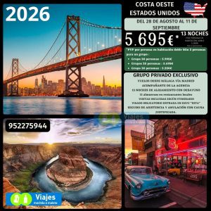 COSTA OESTE ESTADOS UNIDOS del 28 de AGOSTO al 11 de SEPTIEMBRE