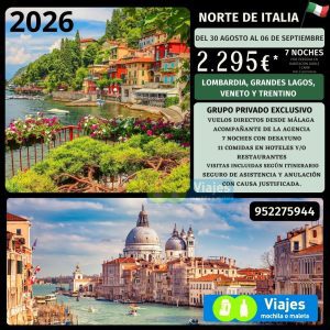 NORTE DE ITALIA y GRANDES LAGOS del 30 de AGOSTO al 6 de SEPTIEMBRE